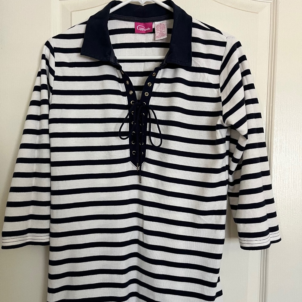 Cappagallo Striped Navy White 3/4 Sleeve Top Size S